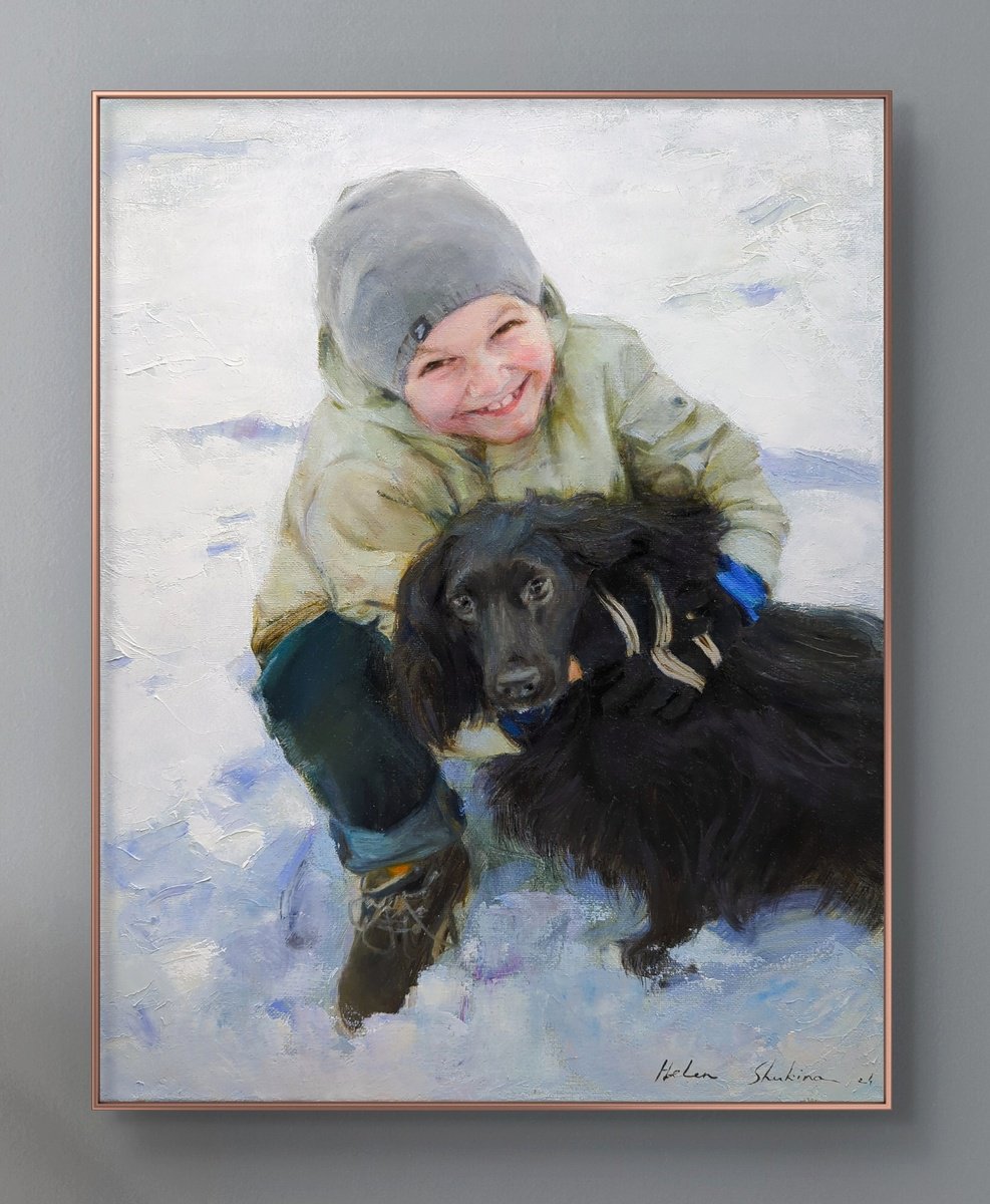 Impressionistic Portrait Oil Painting By Helen Shukina, 14 X 18, Childhood, Original Artwork