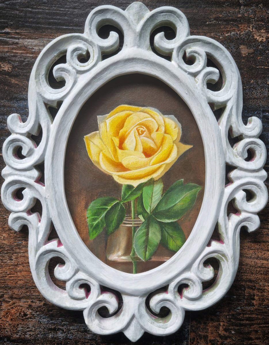 Photorealistic Still Life Oil Painting By Priyanka Singh, 9 X 11", Yellow Rose, Original Artwork