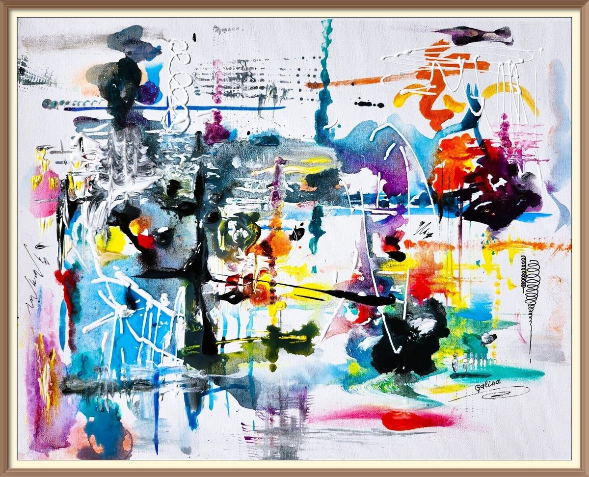 Expressive Abstract Acrylic Painting By Galina Victoria, 20 X 16, It Is Happening, Original Artwork