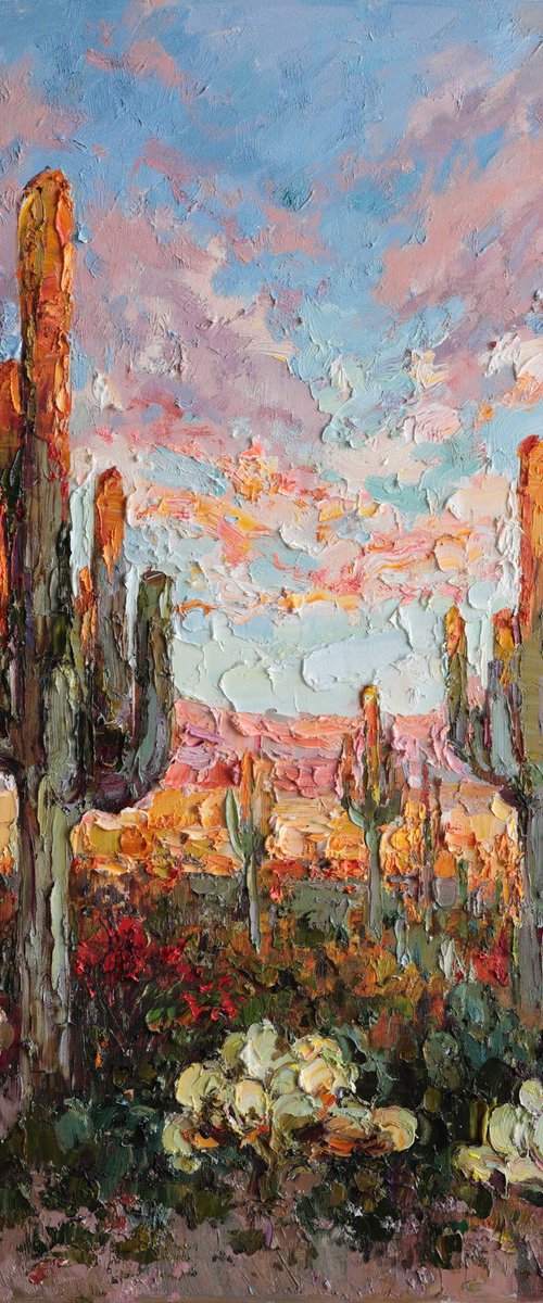 Cacti in the Desert at Sunset by Anastasiia Valiulina