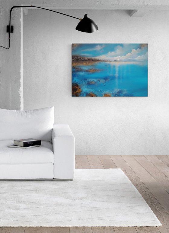 A XL large modern abstract figurative seascape painting "Blue emotion"