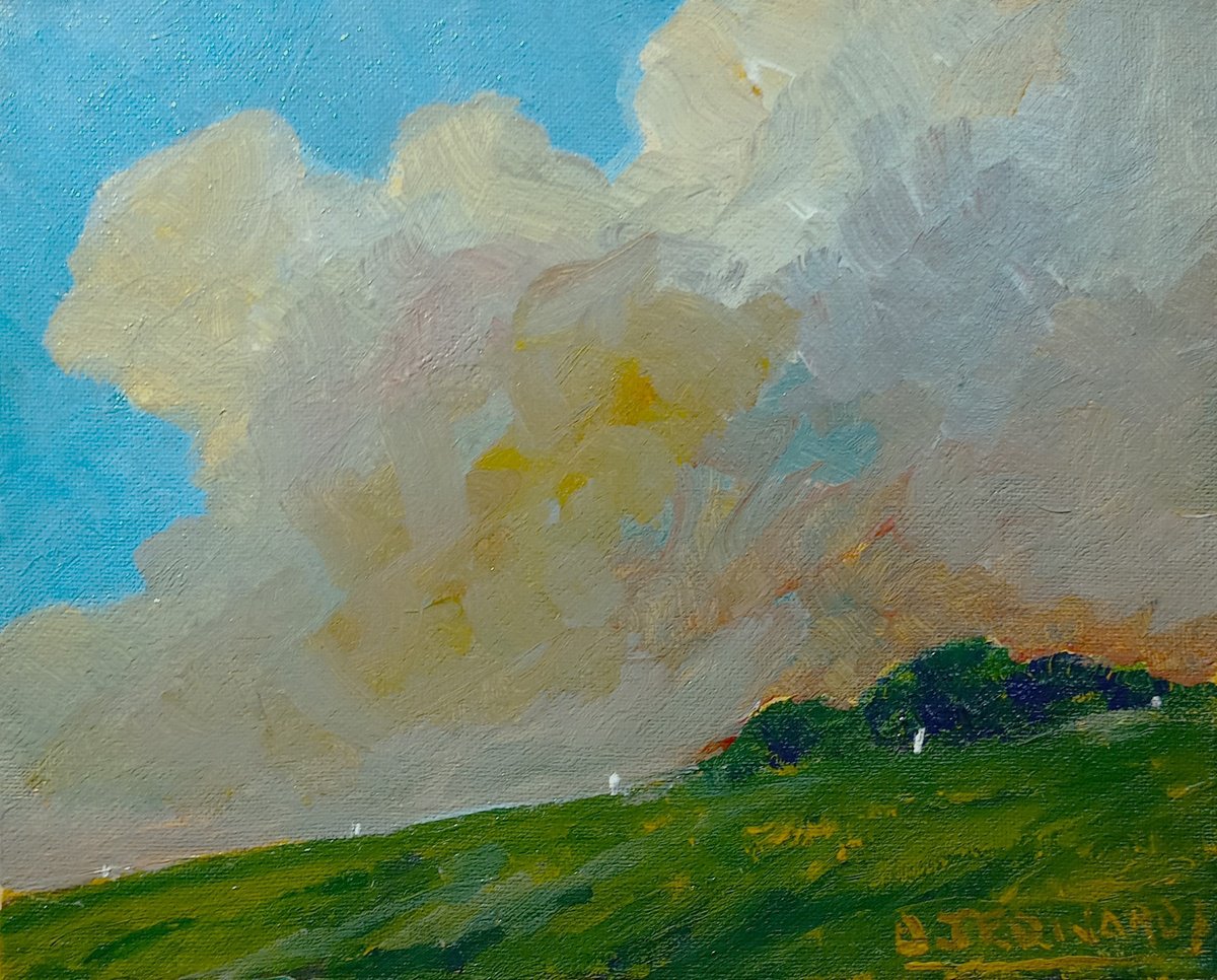 Impressionistic Landscape Acrylic Painting By David J Edwards, 10 X 8, Hilltop Fence, Original Artwork