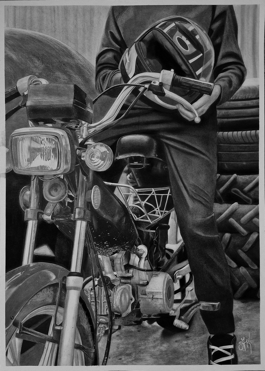 Photorealistic Portrait Charcoal Drawing By Kateryna Kostyk, 17 X 23", "On The Drive", Original Artwork