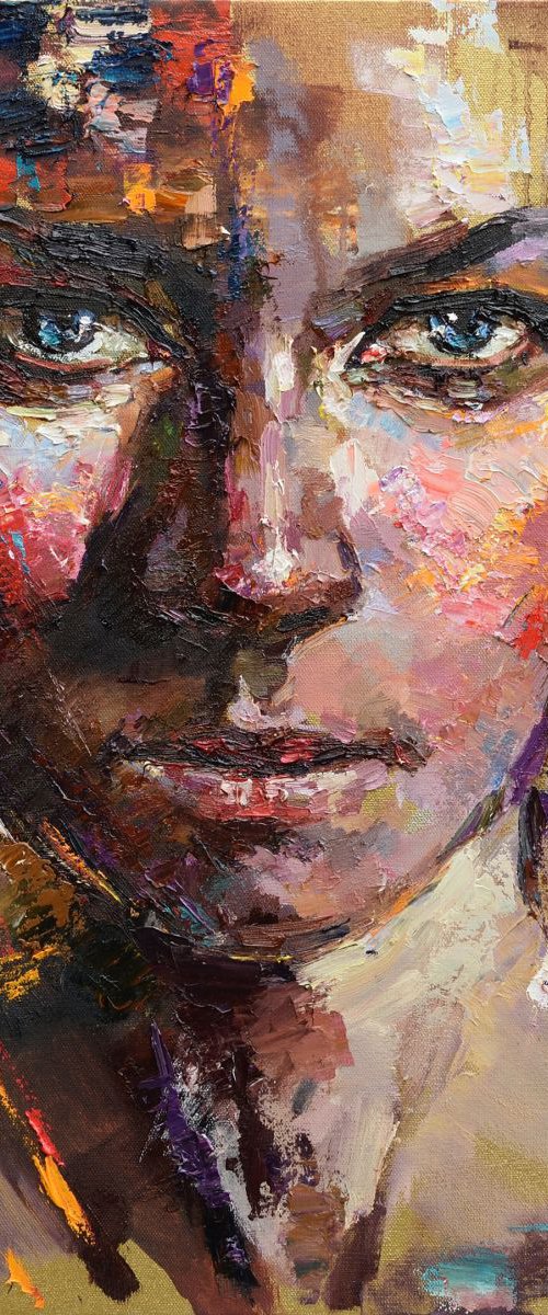 Face on Gold Abstract Portrait by Anastasiia Valiulina