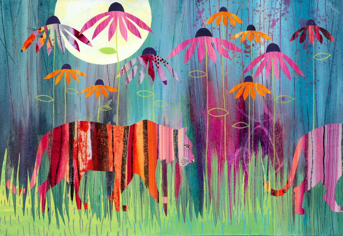 Animal Painting By Rebecca Vincent, 15 X 10", A Tiger By The Tail, Original Artwork