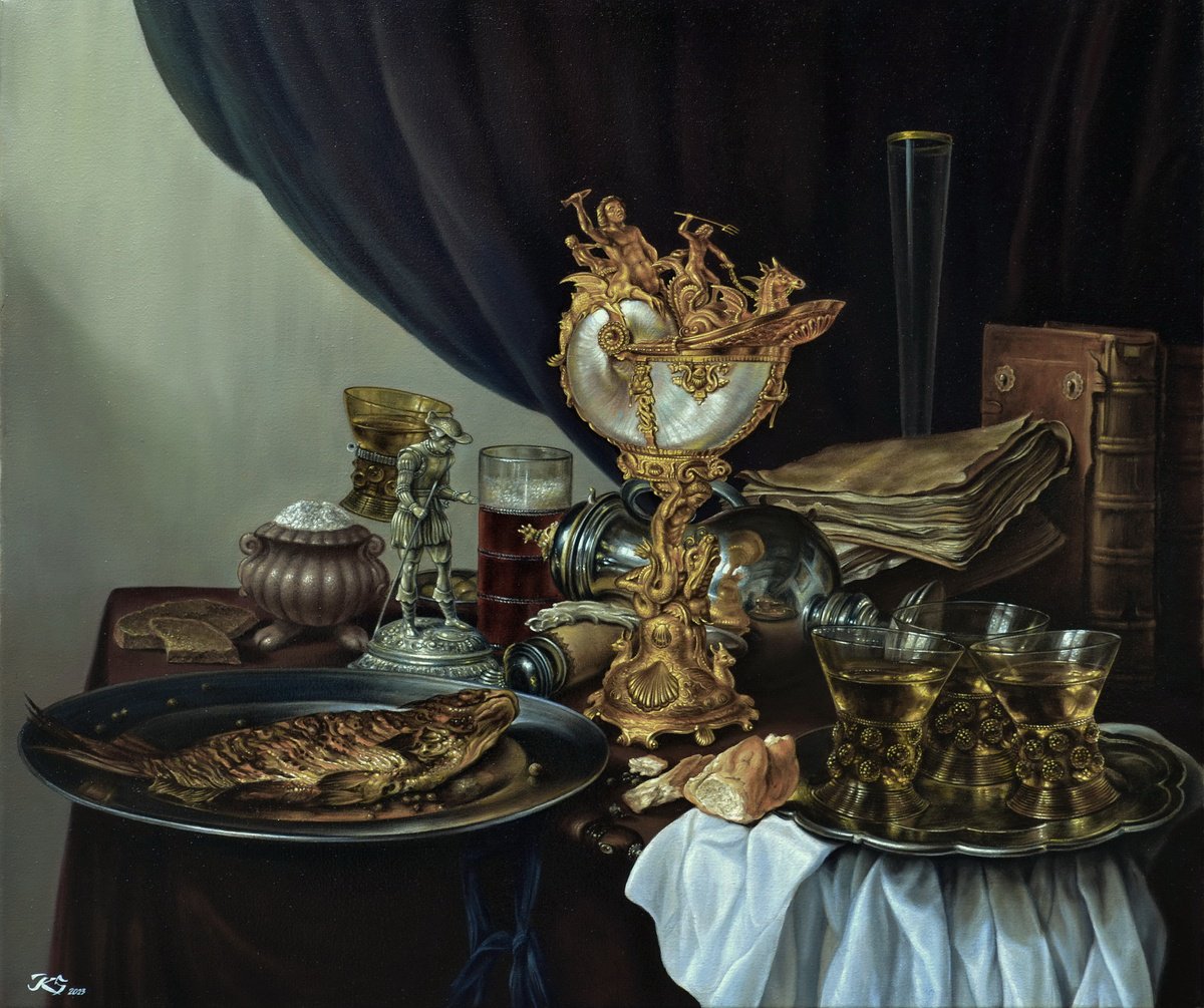 Still life with Nautilus Cup by Gerrit Willemsz Heda. 1645. Copy by Sergey Kuzmin