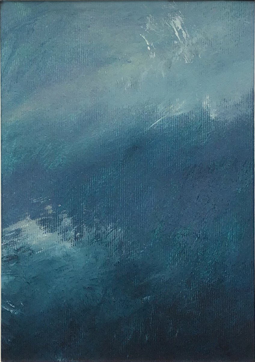 Blue Horizon IV - Original mounted abstract blue painting by Jon Joseph