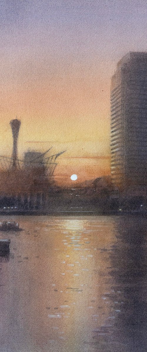 Kobe Port at Sunset - Harbor Landscape by Masato Watanabe