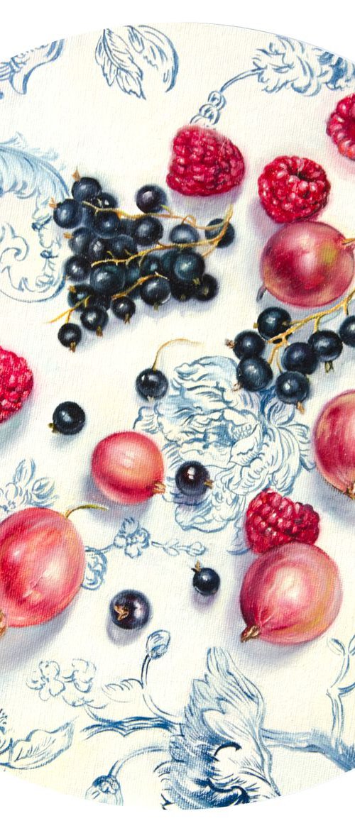Still life with gooseberry on round canvas by Daria Galinski