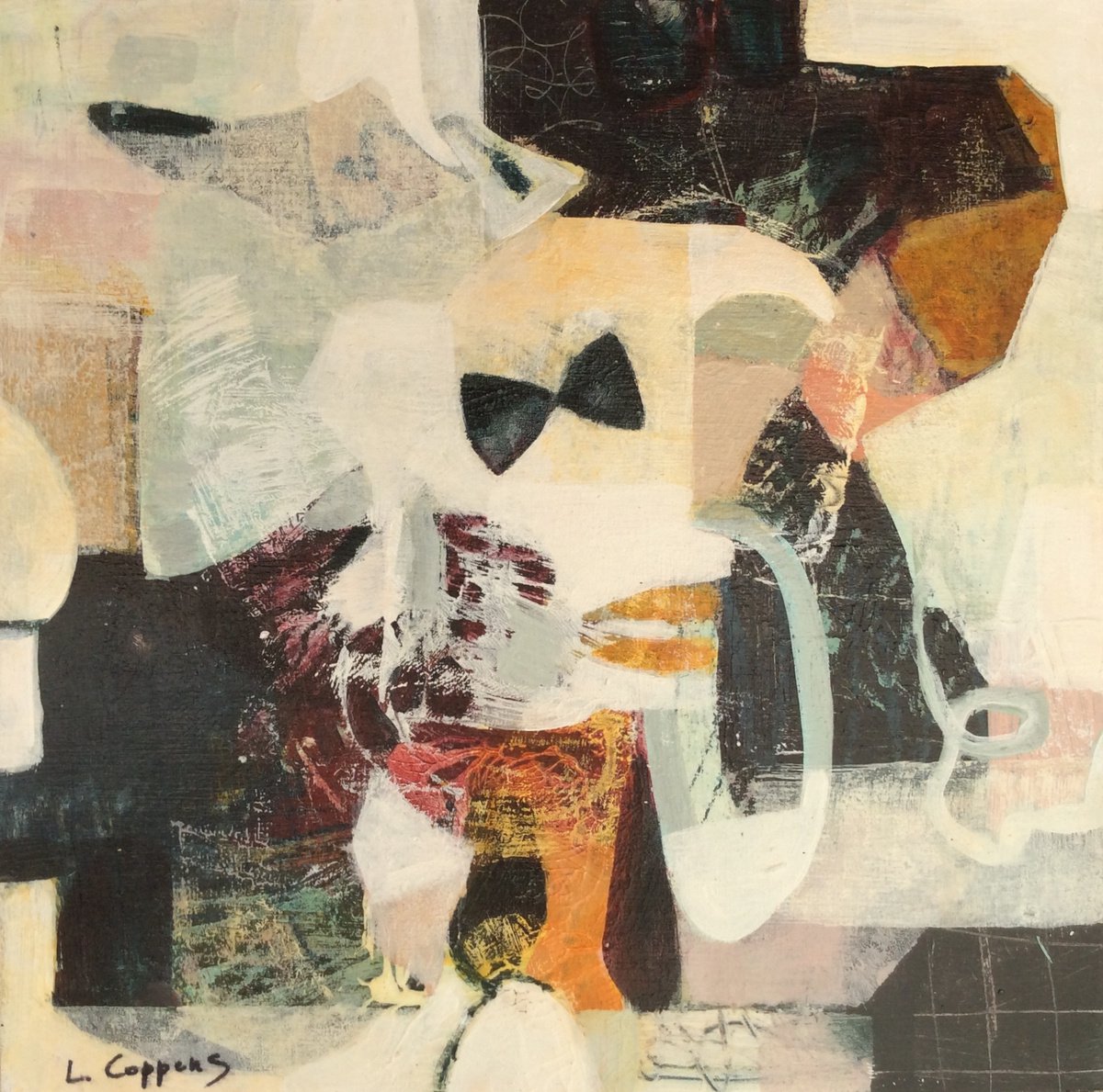 Abstract Still Life Acrylic Painting By Linda Coppens, 12 X 12", Tender Chatter, Original Artwork