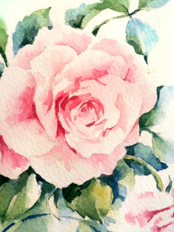 Still life "Bouquet of roses in an antique vase" original watercolor sketch