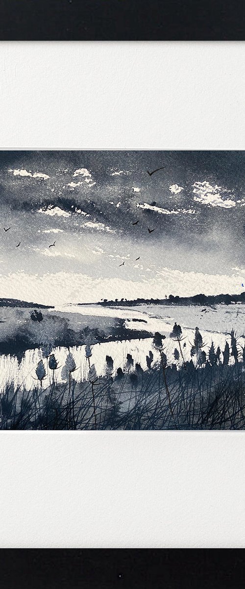 Monochrome Teasels Marshes by Teresa Tanner