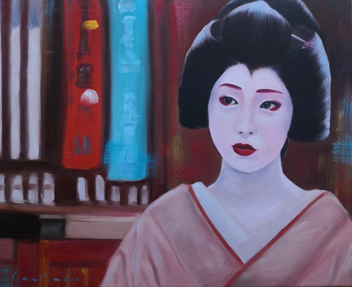 Amazement in her eyes, Portrait of Geisha in kimono number 8 by Jane Lantsman