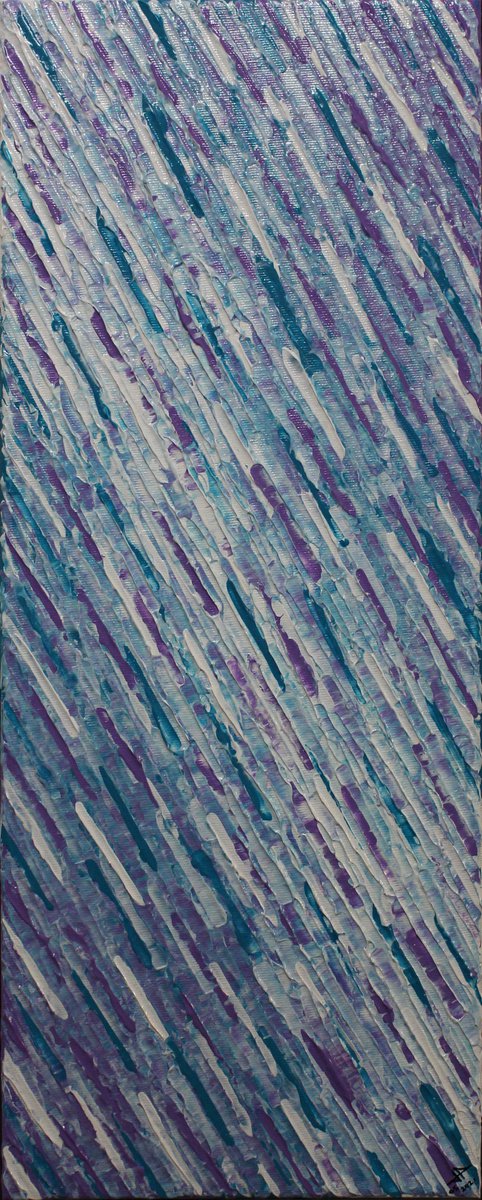 Abstract Acrylic Painting By Jonathan Pradillon, 8 X 20, Violet Blue W. Knife Texture, Original Artwork