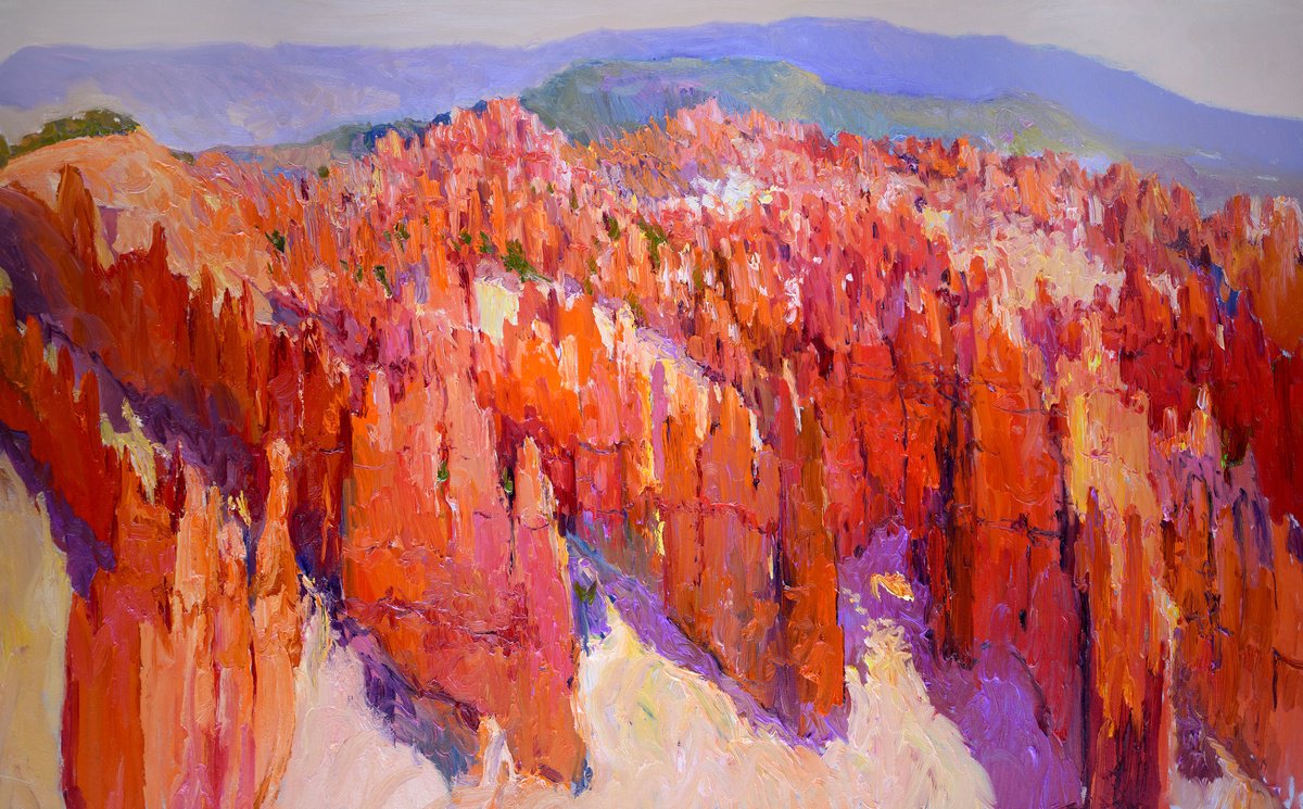 Expressive Landscape Oil Painting By Suren Nersisyan, 48 X 30", Bryce Canyion, Sunny Day, Original Artwork