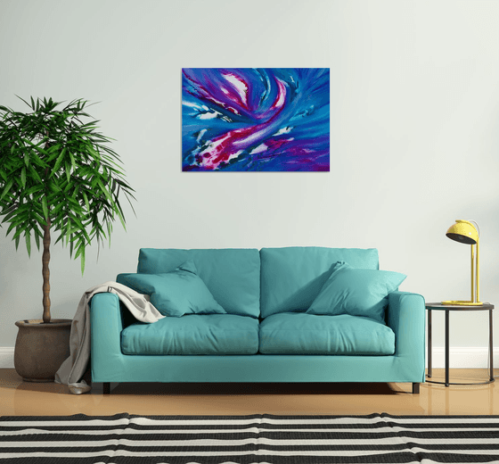 Blue sky II, the series, 100x70 cm, Deep edge, LARGE XL, Original abstract painting, oil on canvas