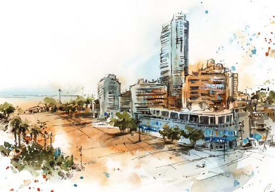 Netanya Israel City - Architecture Mixed Media Painting