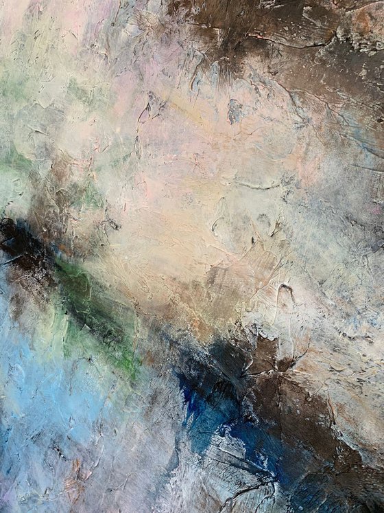 78''x53''(200x135cm), Magnificent Earth 14, blue, pink, cream, green black, texture, land earth colors canvas art  - xxxl art - abstract art painting- extra large art