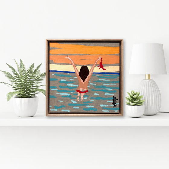Lady in Red - Morning Dip 33.5cm x 33.5cm