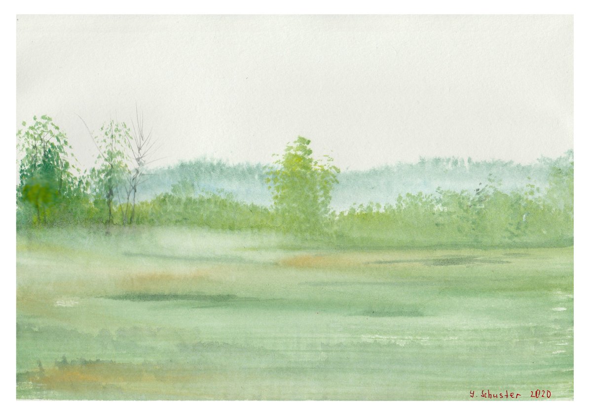 Impressionistic Landscape Watercolour By Yulia Schuster, 11 X 8", Impression, Original Artwork