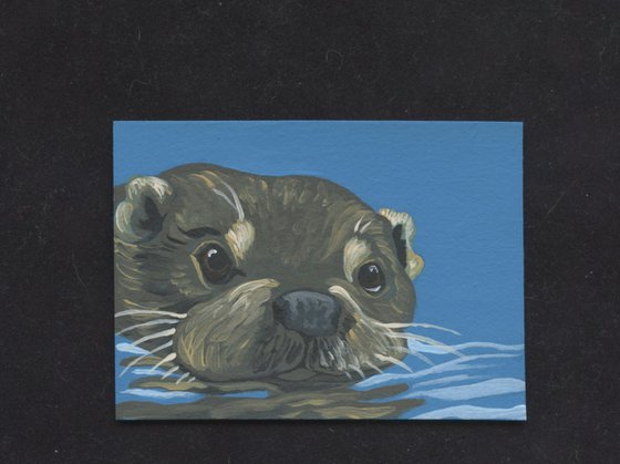 ACEO ATC Original Miniature Painting Otter Wildlife Art-Carla Smale