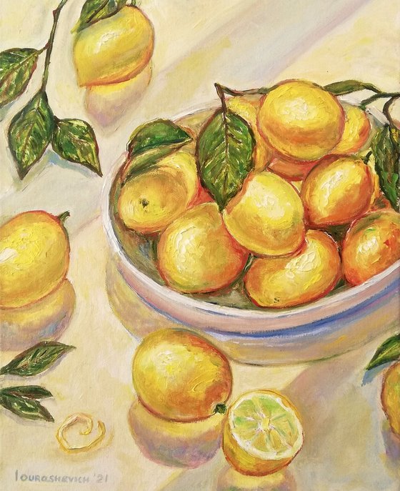 Lemons in a Bowl Kitchen Still-life 24x30cm/10x12 in