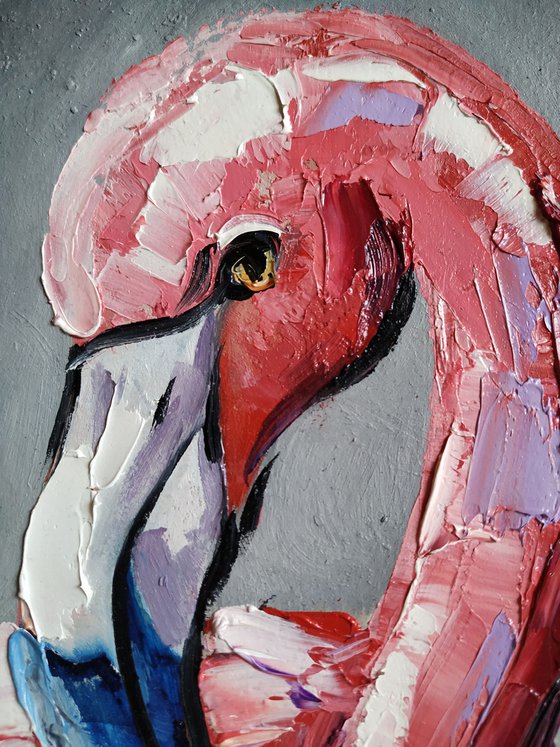 Bird glamor - flamingo, gift for her, oil painting, pink flamingoes