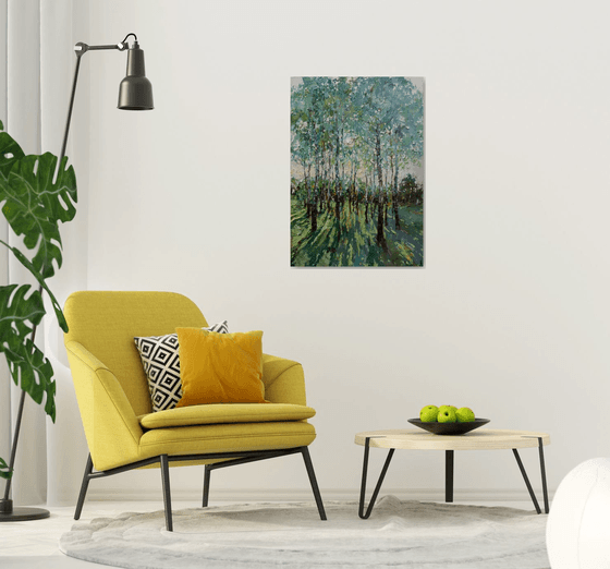 Summer Birch Trees Original oil painting FREE SHIPPING