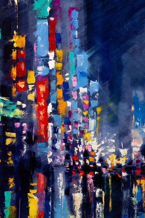 "Night city" Large painting 85x60 cm