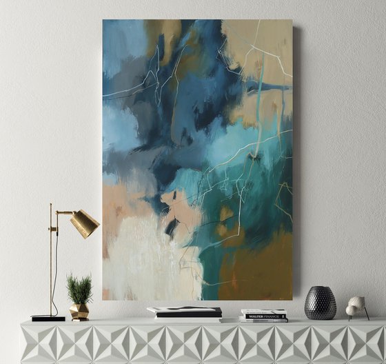 "Consonance 3" Teal blue abstract acrylic art