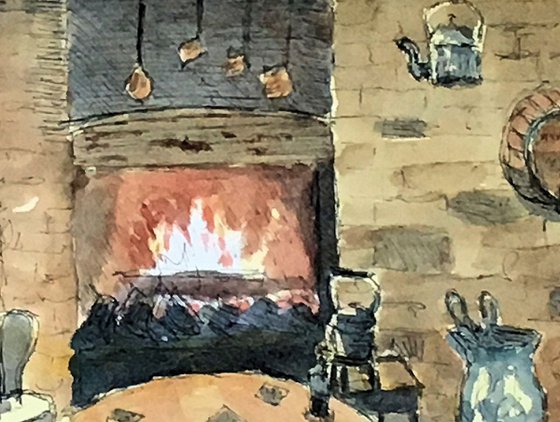 Keep the home fires burning - An original ink and watercolour painting!