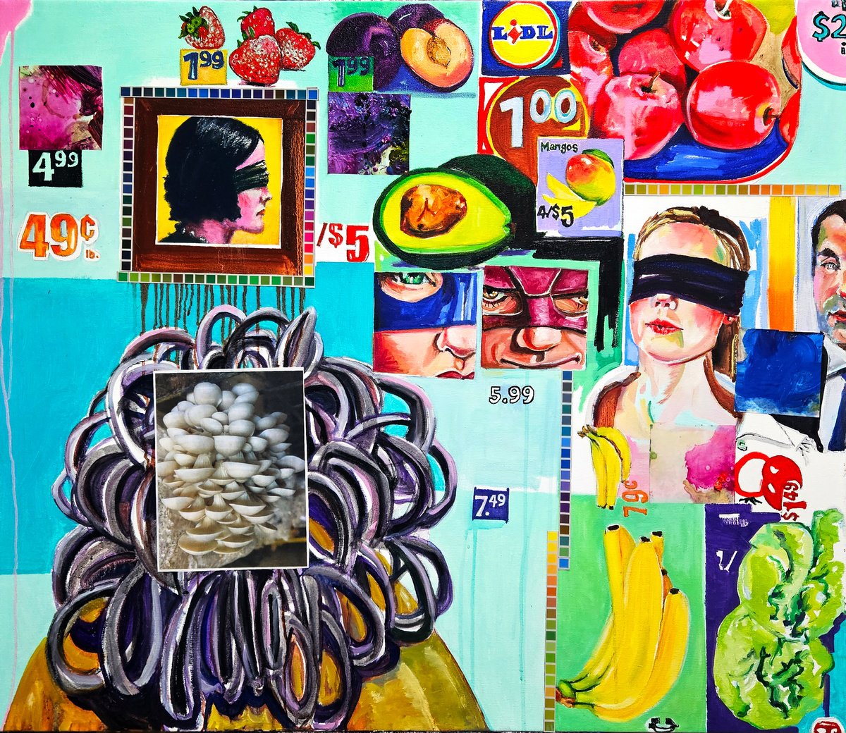 Urban And Pop Still Life Oil Painting By Shelton Walsmith, 42 X 36", Innocent Eye Test, Original Artwork