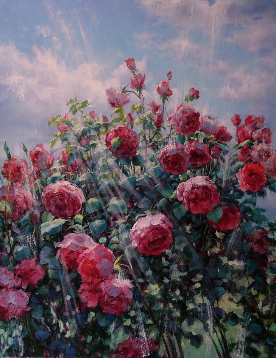 Impressionistic Botanical Oil Painting By Gennady Vylusk, 28 X 35, Kiss Of The Sun, Original Artwork