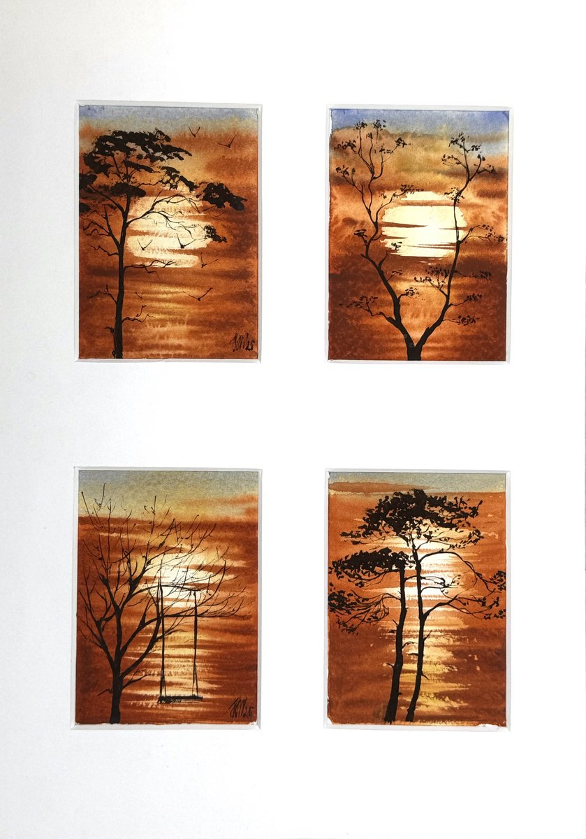 Impressionistic Drawing , Aceo African Mood Sunset By Yuliia Sharapova, 8 X 12, Artwork For Sale On Artfinder