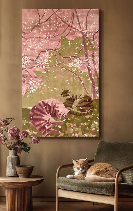Cats Under The Cherry Blossoms
