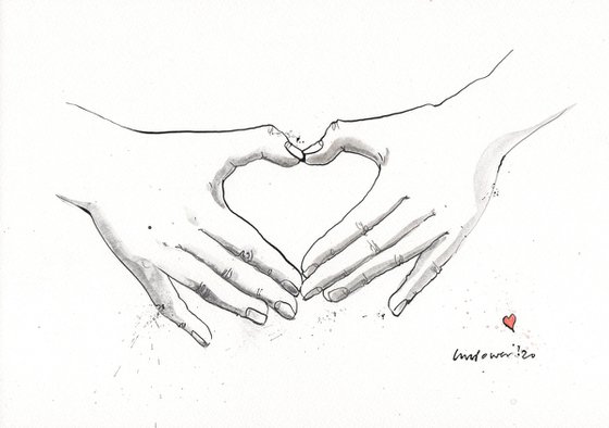 Heart hands #03b - Original A4 ink drawing