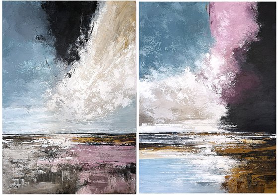 Crimson Sky Passage – Blue Pink Diptych