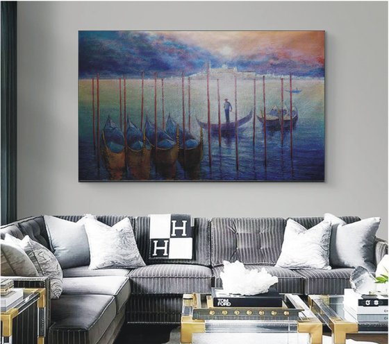 Venetian Golden Gondolas: linen, oil