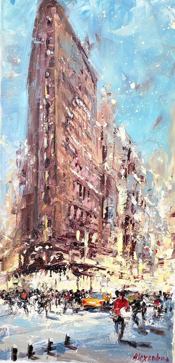 Impressionistic Landscape Oil Painting By Irina Alexandrina, 10 X 20, Flatron. Building., Original Artwork
