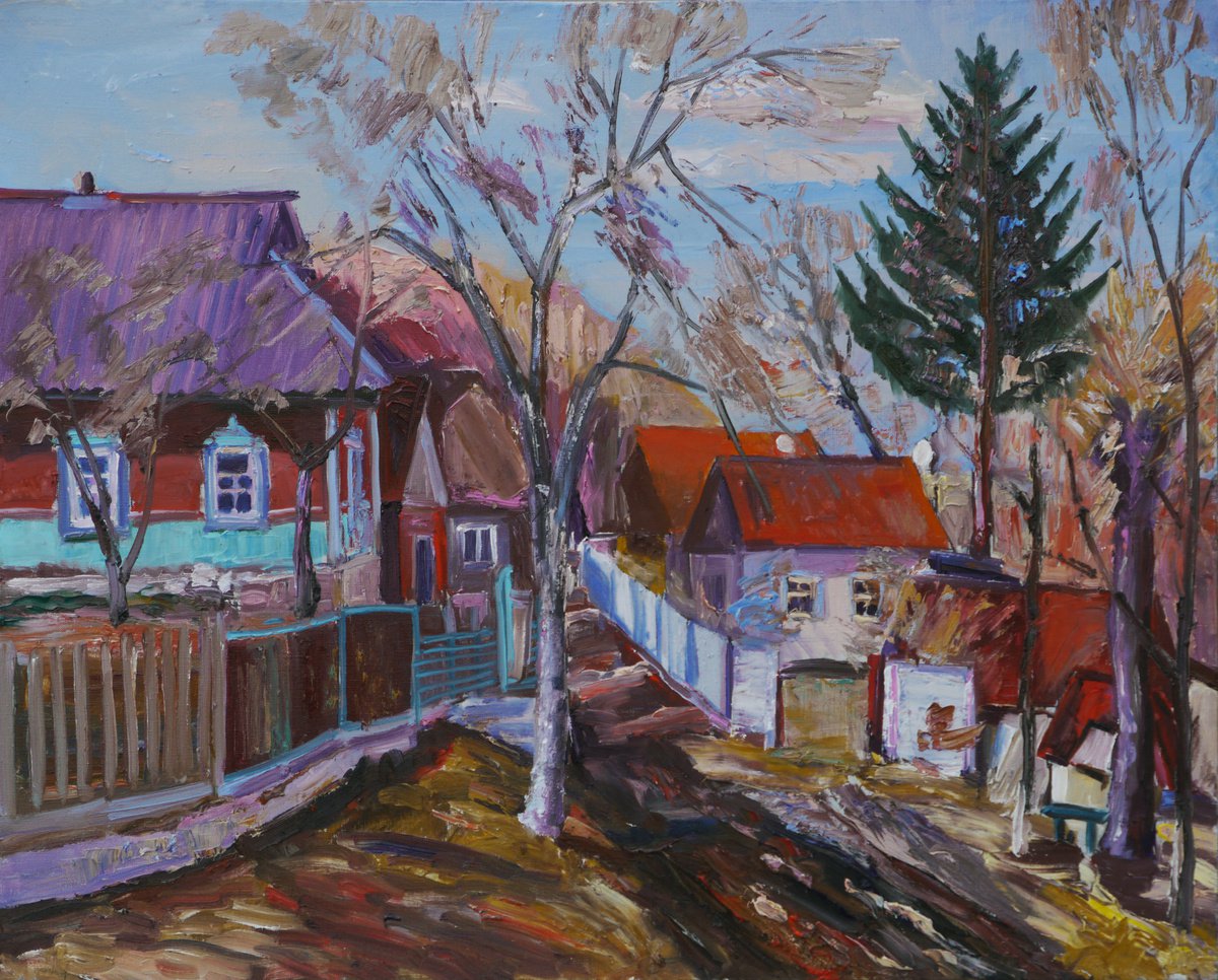 Impressionistic Cityscapes Oil Painting By Vyacheslav Onyshchenko, 35 X 28", March Sun, Original Artwork