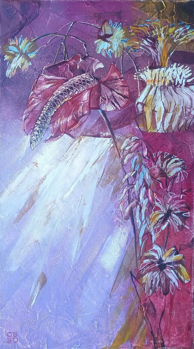 Impressionistic Botanical Oil Painting By Silvija Drebickaite, 11 X 19", Light, Original Artwork