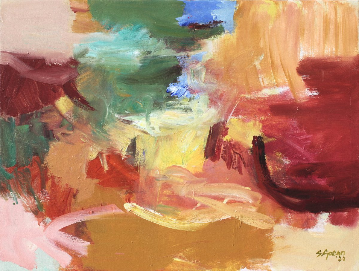 Abstract Painting By Simona Gocan, 31 X 23", After The Rain, Original Artwork