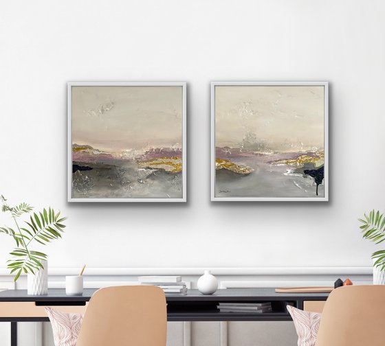 diptych Poetic Landscape XXVI - Original painting - Framed