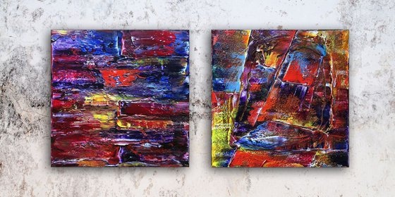 "Play With Me" - FREE WORLDWIDE SHIPPING - Original Large PMS Abstract Diptych Oil Paintings On Canvas - 40" x 20"