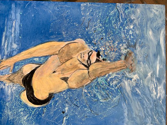 Swimmer II Acrylic Painting on Paper Unique Artwork Gift Ideas Home Decor