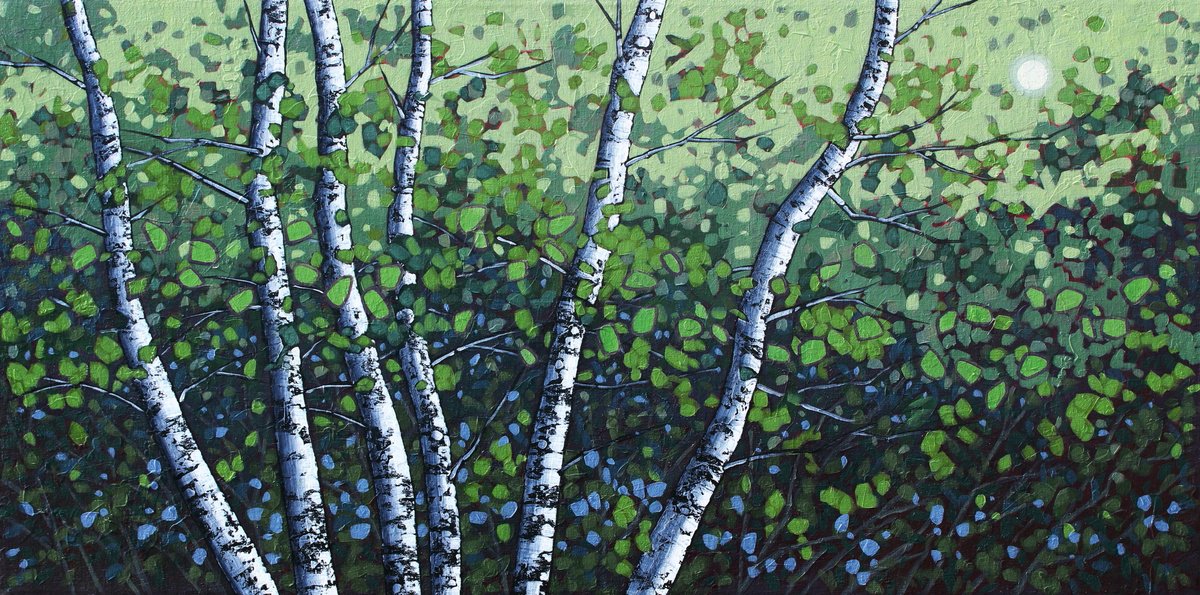 Impressionistic Landscape Acrylic Painting By Sage Mountain Studio, 36 X 18", Into The Woods, Original Artwork
