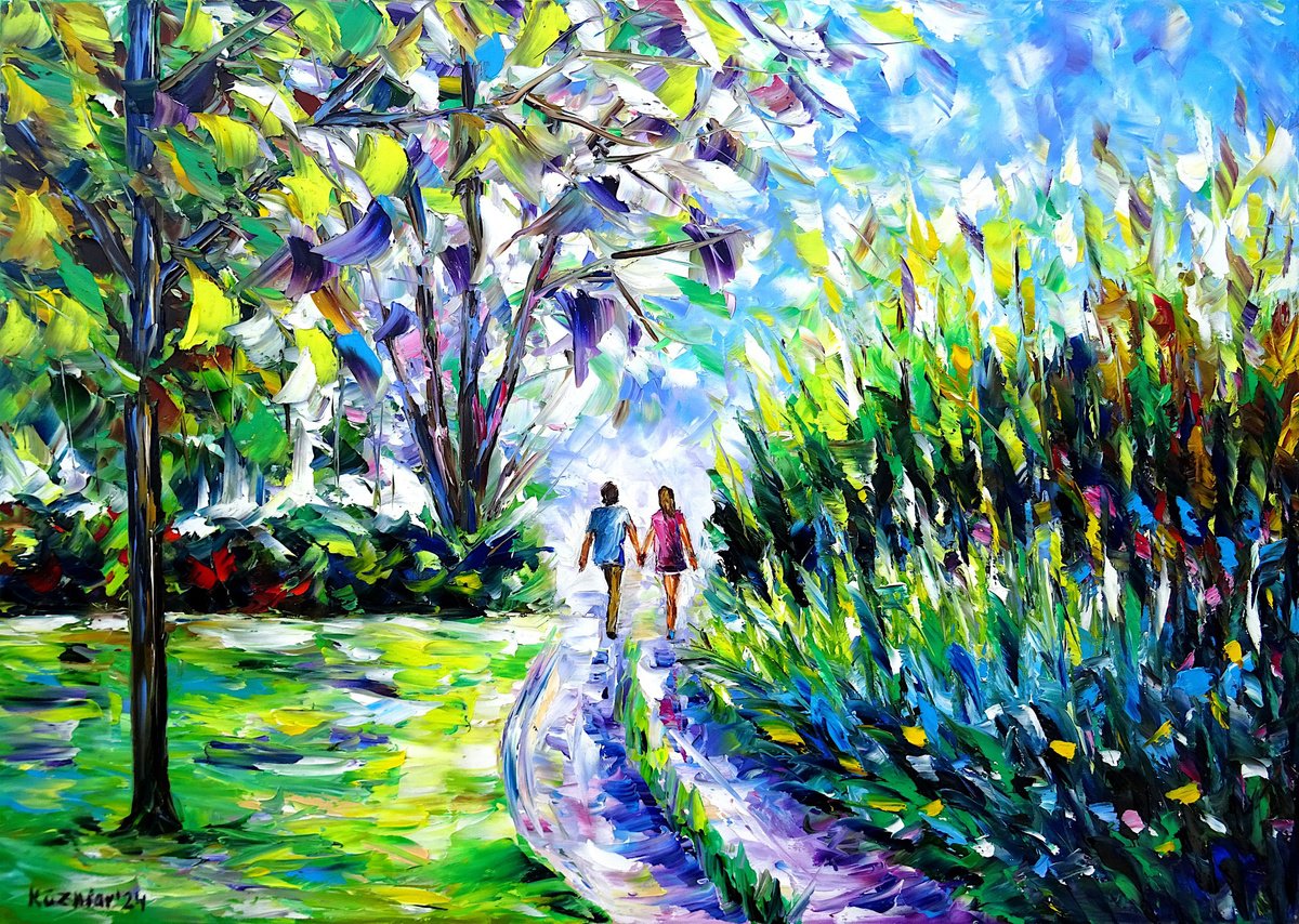 Expressive Oil Painting , Spring Walk By Mirek Kuzniar, 28 X 20, Artwork For Sale On Artfinder