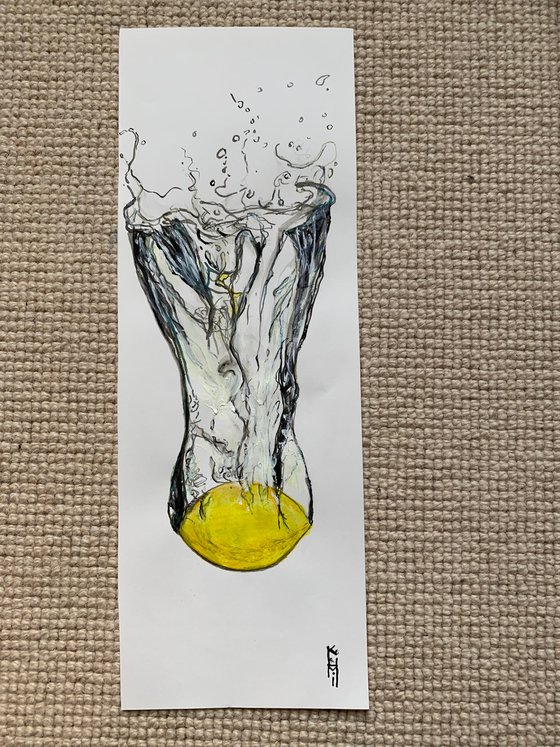 Lemon Fruit Falling through Water Acrylic Painting Realistic Water Artwork On Paper Home Decor Gift Ideas