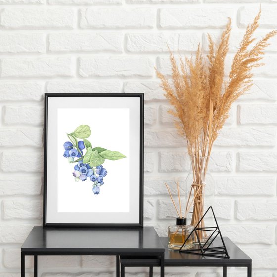 Blueberry branch Watercolor