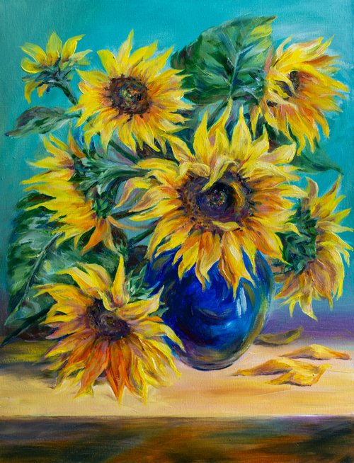 Still life with sunflowers by Galyna Shevchencko